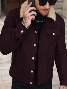 Manfinity CasualCool Men's Colorblock Casual Daily Wear Overcoat - Burgundy - View 1