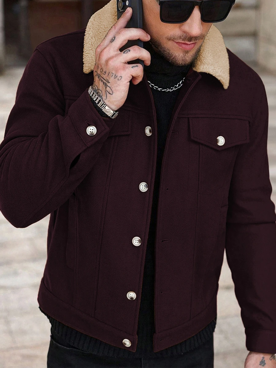 Manfinity CasualCool Men's Colorblock Casual Daily Wear Overcoat - Burgundy - View 1