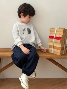 DAZY 嬰兒(男童)圓領長袖拼接卡通韓風運動衫套裝 - 淺灰色 - 查看 7