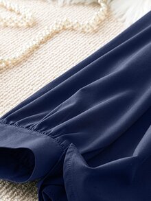 SHEIN Clasi 大尺碼純色小立領長袖襯衫，適合日常穿著 - 藏蓝色 - 查看 4
