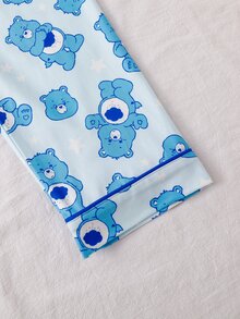 SHEIN X Care Bears GraphicGems 秋冬男童幼兒聯名印花可愛趣味卡通熊圖案藍色柔軟開領長袖褲子2件套居家服 - 藍色 - 查看 8