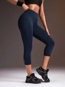 Powerista Women's Solid Color Casual Daily Wear Sports Tight Leggings - Navy Blue - View 1
