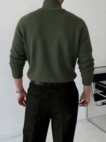 Manfinity Homme Men's Fitted Raglan Sleeve Long Sleeve Ribbed Zip Collar Pullover Knit Sweater, Men's Commute Workplace Outfit, Casual Daily Wear, Autumn/Winter Fashion Men's Sweater - Army Green - View 4
