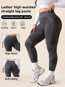 SHEIN Plus Size Women's High Waist Butt Lifting Sports Leggings - Black - View 1