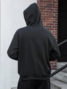 Major Grit 男士美式復古風圖案連帽衛衣，街頭休閒，奢華時尚，日常通勤，校園穿搭，休閒運動，城市漫步，中性情侶款，完美假期禮物 - 黑色 - 查看 2