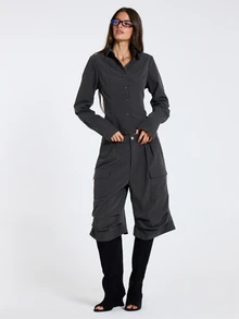 MUSERA قميص أسود بأكمام طويلة ضيق بأزرار خريف وشتاء ملابس نسائية كاجوال - رمادي غامق - مشاهدة 4