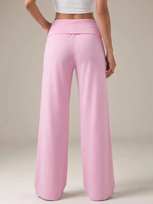 SHEIN Tall 黑色高腰寬腿寬鬆休閒長褲 - 粉色 - 查看 2