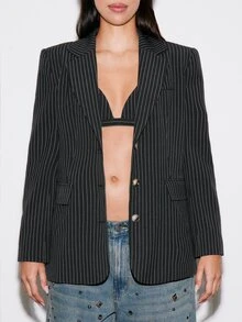 BAD SUNDAY Women's Striped Blazer Suit Set, Autumn/Winter, Y2K Millennium Cool Style - Black - View 6