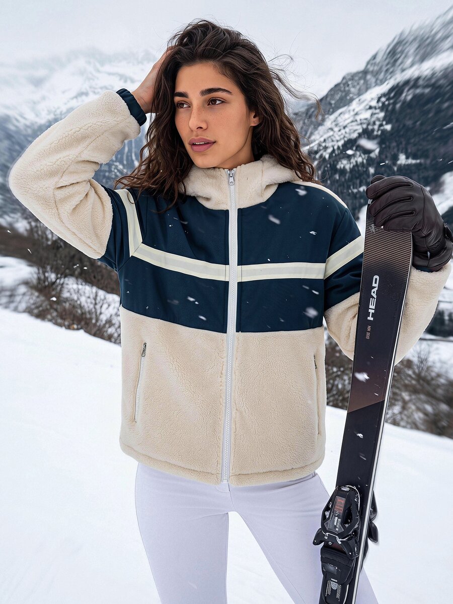 Exploreva Women's Zip-Front Long Sleeve Outdoor Fleece Jacket - Beige - View 1