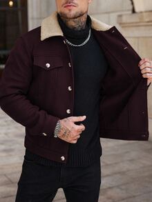 Manfinity CasualCool Men's Colorblock Casual Daily Wear Overcoat - Burgundy - View 4