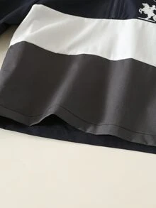 SHEIN 2件組男嬰秋冬拼接色連帽長袖套頭衛衣與鬆緊腰長褲套裝，嬰兒幼兒藍色套裝 - 彩色 - 查看 6