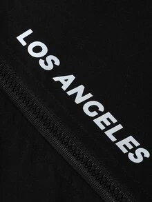 青少年男孩 LOS ANGELES 字母印花拉鍊連帽夾克，休閒長袖防風外套 - 黑色 - 查看 8
