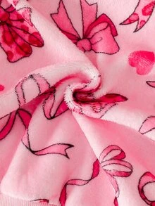 SHEIN Genkimix Kids Young Girls Sweet Cute Bow Fuzzy Zipper Jacket Coat Suitable For Daily Casual Outings Spring Autumn Winter - Pink - View 8