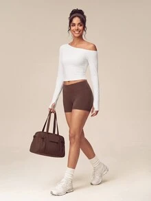 OutZeal Women Sports Tee Casual Studio Modal Slim Fit Off-Shoulder Long Sleeve T-Shirt - White - View 3