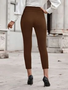 EMERY ROSE Women's Solid Color Pocket Casual Daily Wear Tight Leggings - Brown - View 2