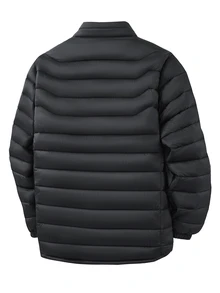 Coreblaze Men's Winter Ribbed Stand Collar Padded Coat, Thickened Cotton Padded Cardigan Jacket - Black - View 3