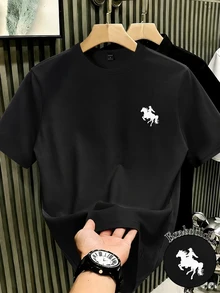HypeHours Men's Solid Color Crew Neck Fashion Minimalist Versatile T-Shirt - Black - View 1