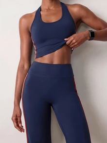 Zivah Women's Halter Neck Colorblock Striped Top And Loose Pants Sports Set - Multicolor - View 7