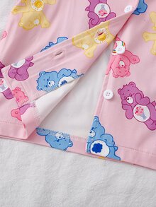 SHEIN X Care Bears GraphicGems 秋冬粉色少女聯名印花可愛卡通彩色熊圖案柔軟舒適阻燃面料領口長袖褲子2件套居家服 - 粉色 - 查看 5
