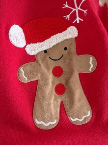 Loomiva .Kids Baby Boy Casual Christmas Gingerbread Man Christmas Snowflake Pattern 3D Design Christmas New Year Red Comfortable Autumn Winter Sweater Romper - Red - View 3