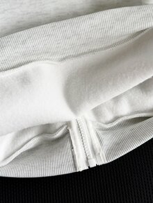 SHEIN 女童春季連帽拉鍊外套 針織面料 寬鬆版型 淺灰色 街頭健身校園穿搭 街頭風 寬大款 - 灰色 - 查看 4