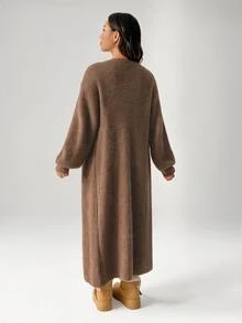SHEIN PETITE 女款秋冬外出保暖開襟衫 - 駝色 - 查看 2