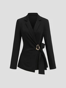 Sweetra Women's Metal Decor Casual Commute Long Sleeve Blazer - Black - View 1
