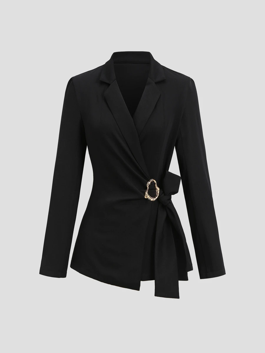 Sweetra Women's Metal Decor Casual Commute Long Sleeve Blazer - Black - View 1