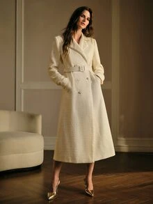 MOTF PREMIUM FASHIONABLE EXQUISITE DESIGN HIGH-END PEARL TRIM LONG SLEEVE COLLARED WOMEN'S TWEED - Apricot - View 5