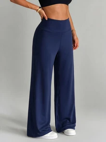 Easithlete Women's Solid Color Minimalist Loose Straight Leg Sports Pants Equestrian - Blue - View 5