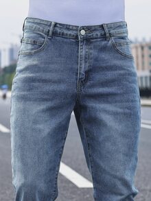 QuarKem 男士休閒水洗錐形直筒牛仔褲 - 淺色水洗藍 - 查看 5