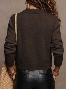 SHEIN 新款秋冬現代中式盤扣針織夾克女款 旗袍領長袖修身短版 - 咖啡棕 - 查看 2