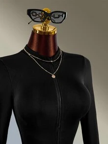 Amplova Mono corto de mujer negro de manga larga con espalda abierta y cuello alto - Negro - Ver 5
