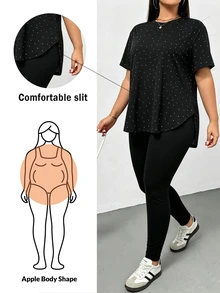 Shapeblank 女款波點印花短袖圓領弧形下擺上衣與長褲兩件套 - 彩色 - 查看 1
