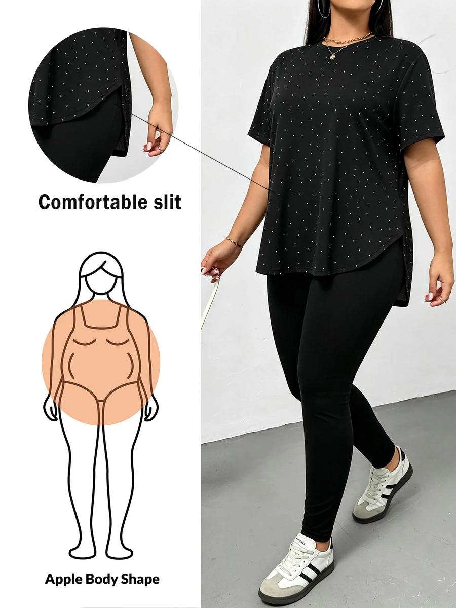 Shapeblank 女款波點印花短袖圓領弧形下擺上衣與長褲兩件套 - 彩色 - 查看 1