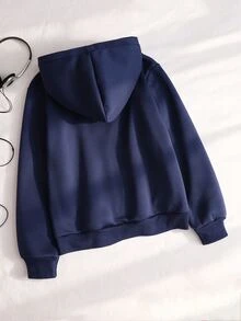 Tween Girl) Cute Sweet Vacation Casual Versatile Floral Bow Print Double Layer Hooded Zip-Up Pocket Loose Jacket, Autumn/Winter - Blue - View 2