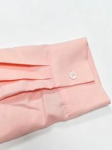 Franclia Blus Wanita Lengan Panjang Warna Pink Musim Semi/Gugur dengan Tali Pinggang dan Manset Gulung, Panjang Pendek yang Melangsingkan - Berwarna merah muda - View 6