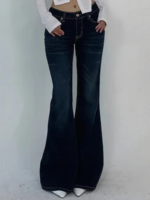 DAZY Women's Autumn Pocket Flattering Slimming Flare Leg Jeans - Blue - View 2
