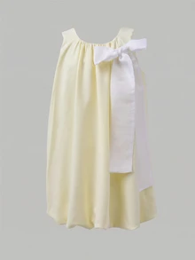 Kids Tween Girl Bow Decor Casual Everyday Summer Dress - Yellow - View 6