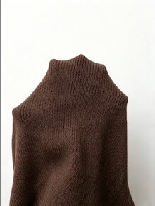 SHEIN 女款純色休閒百搭日常長袖針織衫 - 巧克力棕 - 查看 7