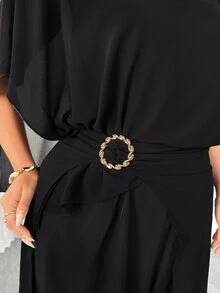 Elenzga Plus Size Autumn Slimming Elegant Banquet Party Evening Gown Black High-End 3 Pieces Set - Black - View 10