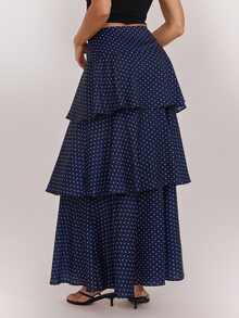 SHEIN Tall Navy Blue Polka-Dot Maxi Skirt With Exaggerated Tiered Ruffles For Tall Women - Navy Blue - View 2