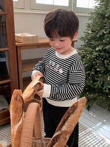 DAZY Infant (Boy) Round Neck Striped Korean Style Long Sleeve Sweater - Black and White - View 6