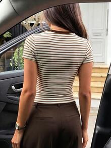 SuriyaCove 女款條紋休閒日常短袖T恤 - 彩色 - 查看 2