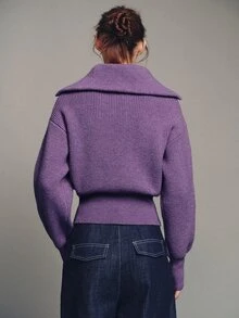 MOTF PREMIUM Autumn/Winter Urban Chic High Neck Half-Zip Dropped Shoulder Cropped Sweater - Mauve Purple - View 2