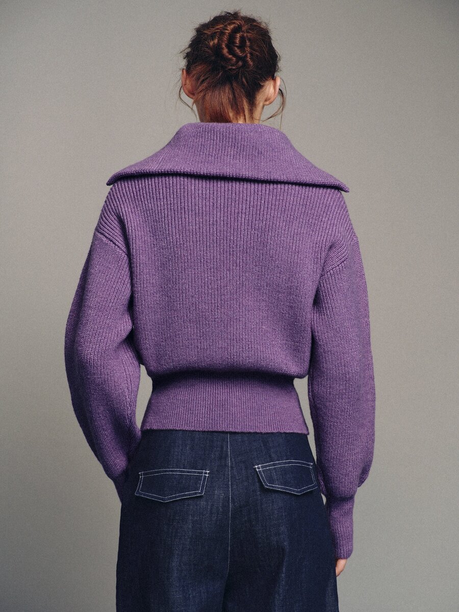 MOTF PREMIUM Autumn/Winter Urban Chic High Neck Half-Zip Dropped Shoulder Cropped Sweater - Mauve Purple - View 2