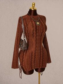 Amplova Women's Fashionable Daily Knit Backless Dress - Brown - View 6