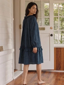 DAZY Women's Solid Color Pleated Casual Daily Home Sleep Dress - Navy Blue - View 2
