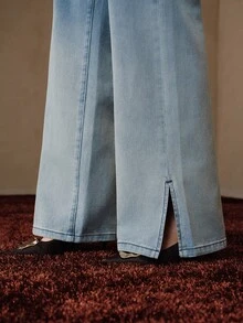 Anewsta Women's New Fashion Casual Comfortable Gradient Washed Blue Jeans Long Pants - Blue - View 2
