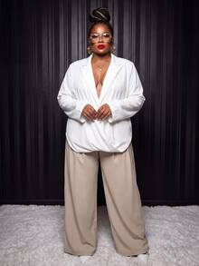 Slaydiva New Design Elegant Commute Grey-Purple Drape Lapel No-Button Casual Blazer Plus Size - White - View 9